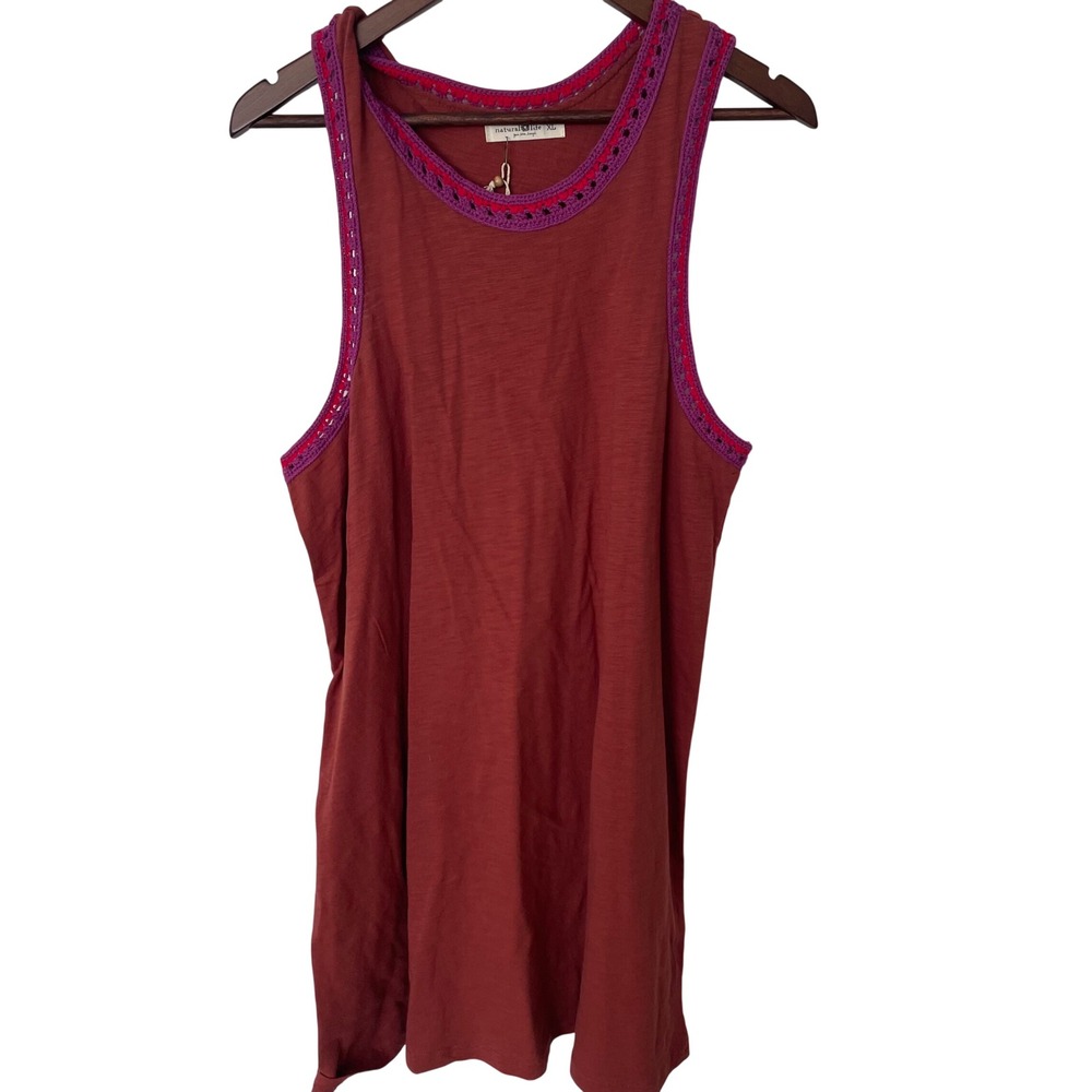 Natural Life Womens XL Boho  Rust Slub Tank Dress Crochet Trim Rust Resort Beach